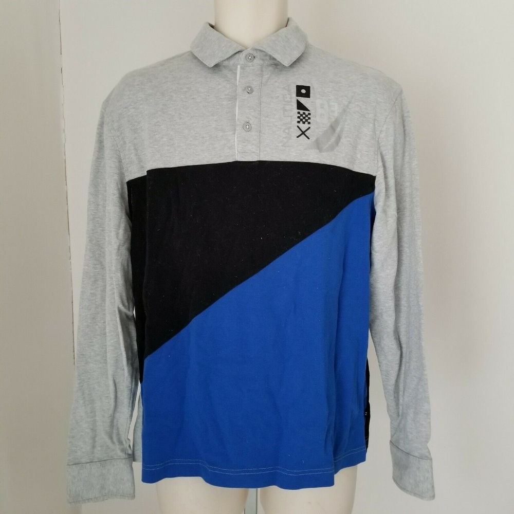 Grey Men's Nautica Rugby Polo Long Sleeve Shirt